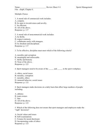 Review Sheet # 4 Sports Management File: chap6, Chapter 6 ...