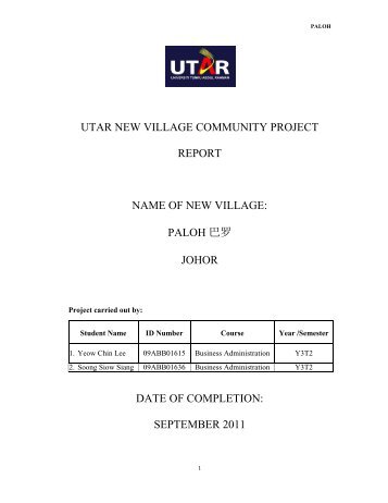 UTAR NEW VILLAGE COMMUNITY PROJECT REPORT NAME OF ...