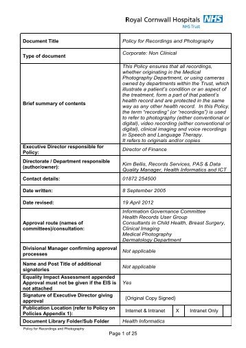 Policy for Recordings and Photography - the Royal Cornwall ...