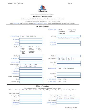 Residential Data Input Form MLS Information Office ... - NTREIS