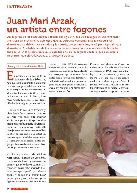 Entrevista: Juan Mari Arzak, un artista entre fogones (376 ... - Imserso