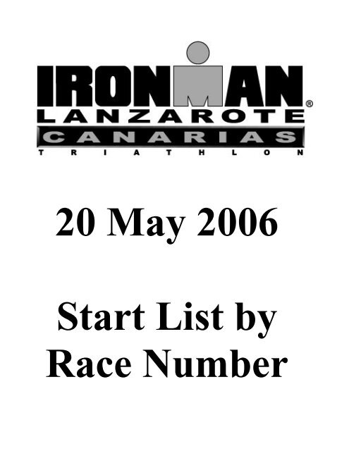 20 May 2006 Start List By Race Number