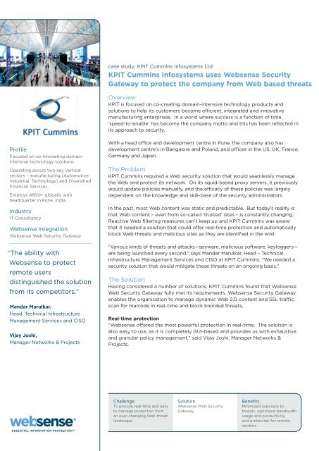 KPIT Cummins Infosystems uses Websense Security Gateway to ...