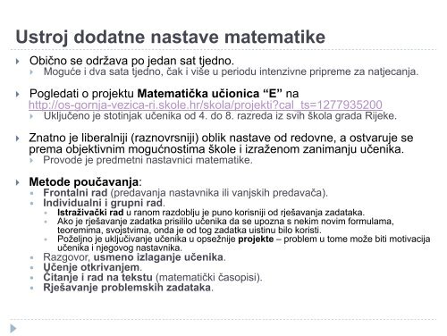 Svrha, cilj i zadaci te ustroj dodatne nastave matematike (I neke ...