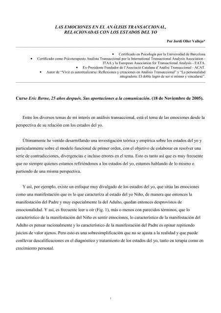 LAS EMOCIONES EN EL ANÃLISIS TRANSACCIONAL ... - eric berne