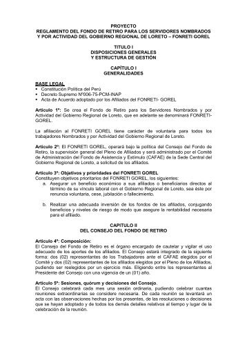 reglamento del fondo de retiro - Gobierno Regional de Loreto