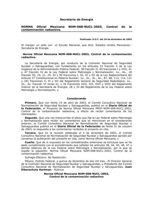 NOM-008-NUCL-2003 - SecretarÃ­a de EnergÃ­a