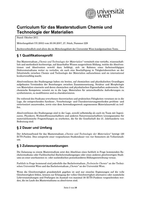 Curriculum/Studienplan - Student Point - UniversitÃ¤t Wien