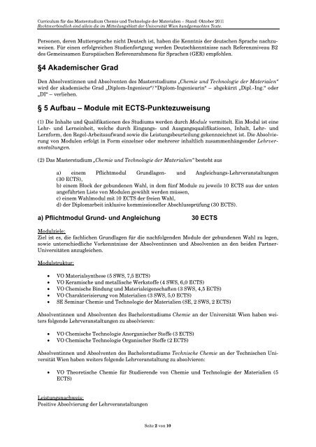 Curriculum/Studienplan - Student Point - UniversitÃ¤t Wien