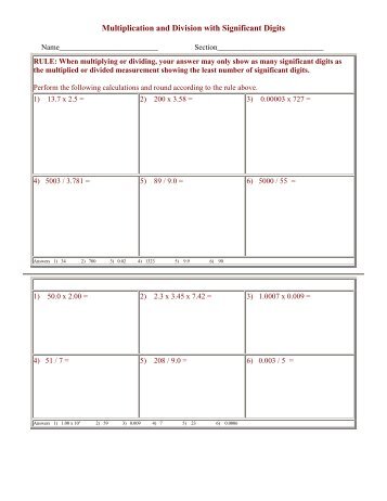 Science Help Online Worksheet 2-3l Multiplication and Division with ...