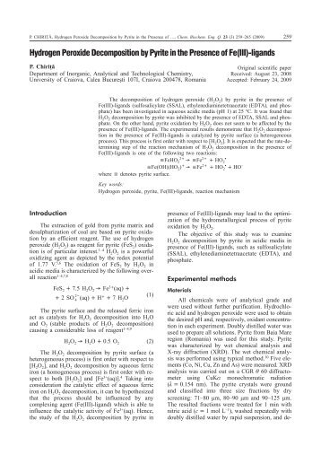 Hydrogen Peroxide Decomposition by Pyrite in the Presence of Fe ...