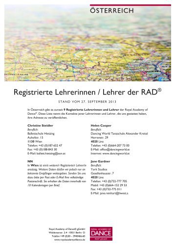 RAD gGmbH Registrierte Lehrer Österreich - Royal Academy of Dance