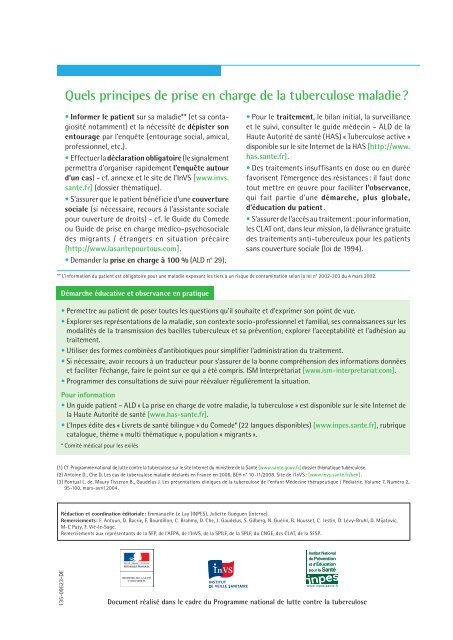 La tuberculose (2/2) DÃ©pistage et diagnostic prÃ©coce ... - Inpes