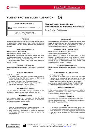 PLASMA PROTEIN MULTICALIBRATOR - LINEAR CHEMICALS