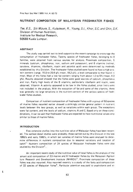 Nutrient composition of Malaysian freshwater fishes.