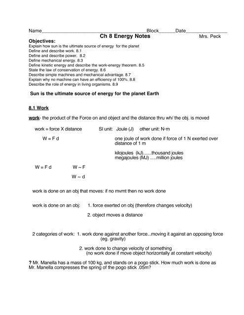 Ch 8 Energy Notes