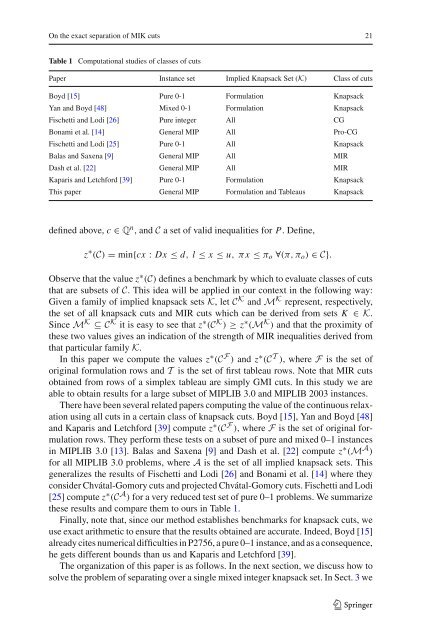 On the exact separation of mixed integer knapsack cuts - Marcos ...