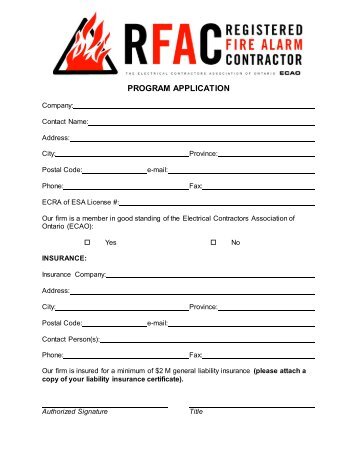 program application - Electrical Contractors Association of Ontario