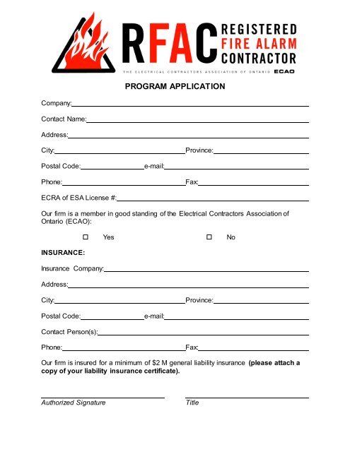 program application - Electrical Contractors Association of Ontario