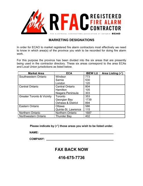 program application - Electrical Contractors Association of Ontario