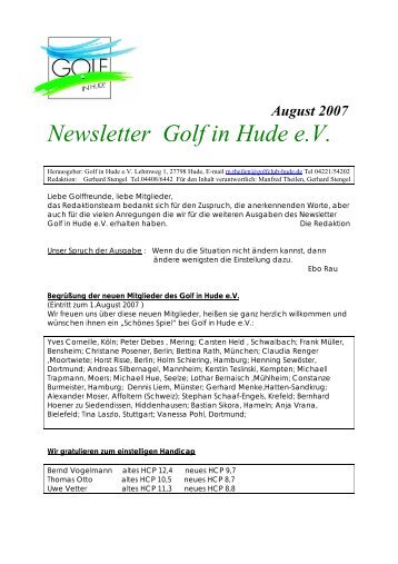 August 2007 Newsletter Golf in Hude eV