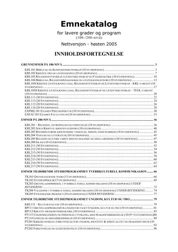 Emnekatalog - Det teologiske Menighetsfakultetet