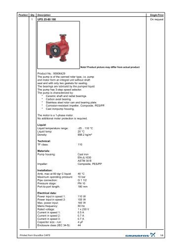 1 On request UPS 25-80 180 Product No ... - Yeniiletisim.com.tr