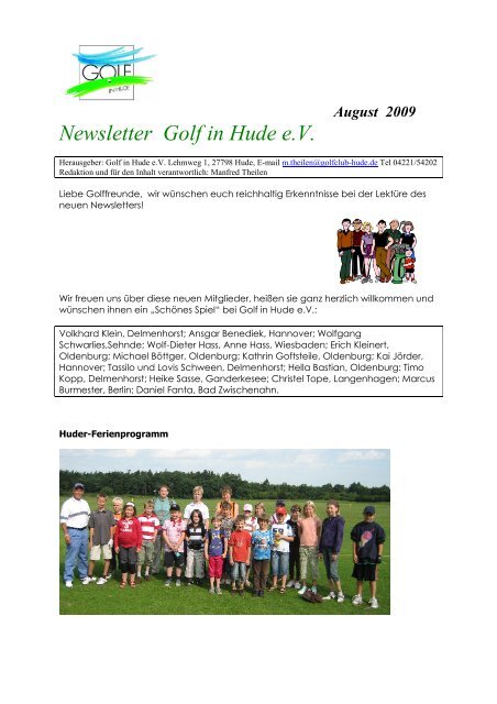 August 2009 Newsletter Golf in Hude eV