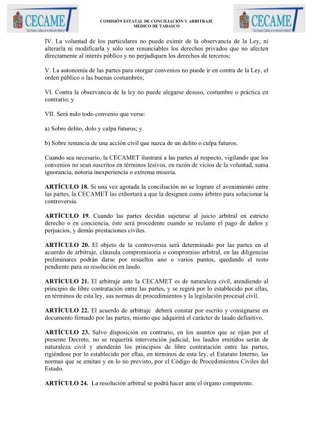 ley de la comisin estatal de conciliacin y arbitraje mdico de tabasco