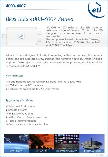 Bias TEEs 4003-4007 Series - ETL Systems