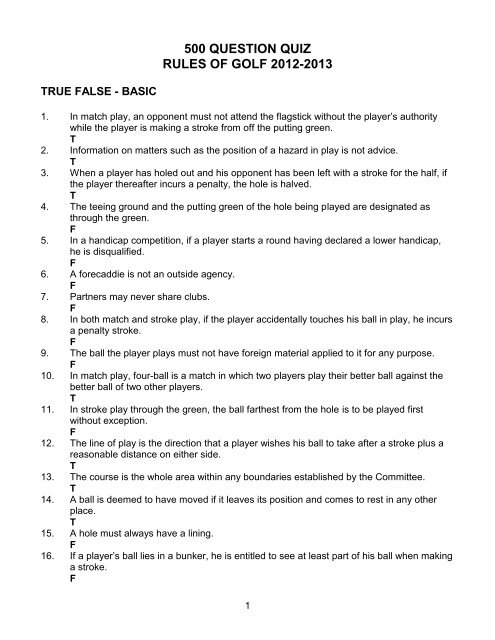 500 question quiz rules of golf 2012-2013 - ThroughtheGreen