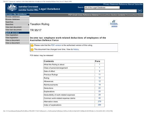 Tr 95 17 Income Tax Employee Work Related Deductions Of