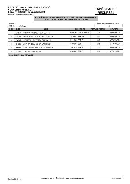 APÃS FASE RECURSAL - FundaÃ§Ã£o SousÃ¢ndrade