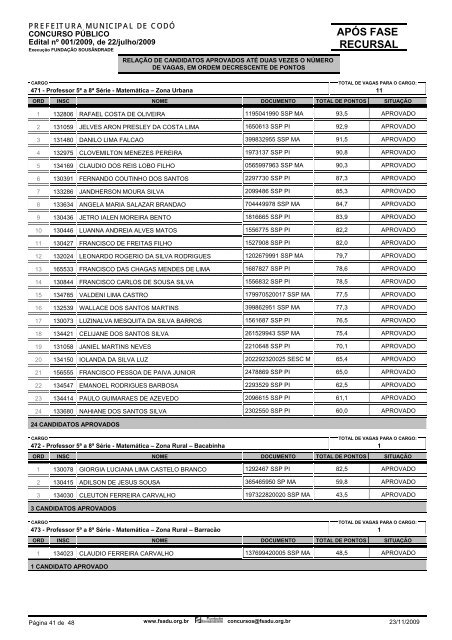 APÃS FASE RECURSAL - FundaÃ§Ã£o SousÃ¢ndrade