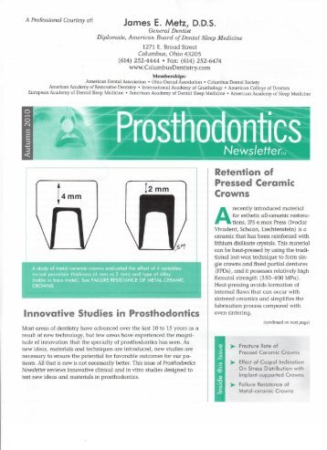 Topic: Innovative Studies in Prosthodontics - James Metz DDS.