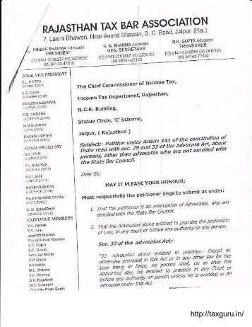 Download Copy of Petition filed Before CCIT Rajasthan ... - TaxGuru