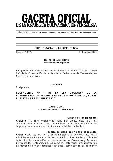 Reglamento Nº 1 de la Ley Orgánica de la Administración ...