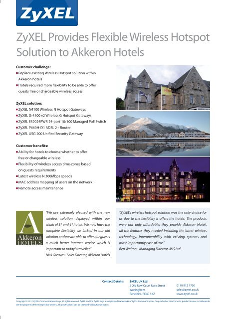 Internet Access Solutions for Hospitality and Leisure ... - ZyXEL UK