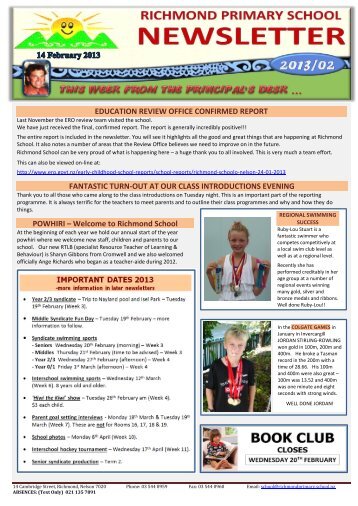 Issue 02 â€“ Newsletter 14th February 2013 - Richmond Primary School