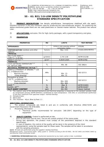 ss â€“ 61: b21/3.0-low density polyethylene standard specification