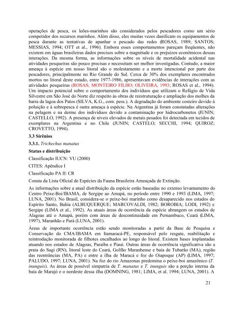 MamÃ­feros AquÃ¡ticos do Brasil: Plano de AÃ§Ã£o ... - CAR-SPAW-RAC