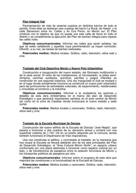 Plan anual de publicidad oficial 2013 - Municipalidad de MorÃ³n