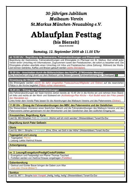 Ablaufplan Festtag - Maibaum-Verein