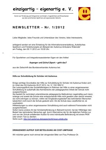 E+E Newsletter 01/2012 - Einzigartig-eigenartig e.V.