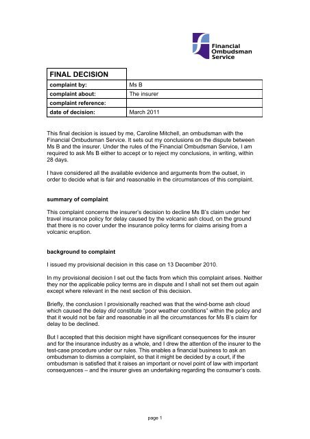 FINAL DECISION - Financial Ombudsman Service