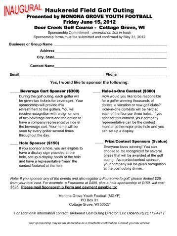 Haukereid Field Golf Outing - Monona Grove Youth Football