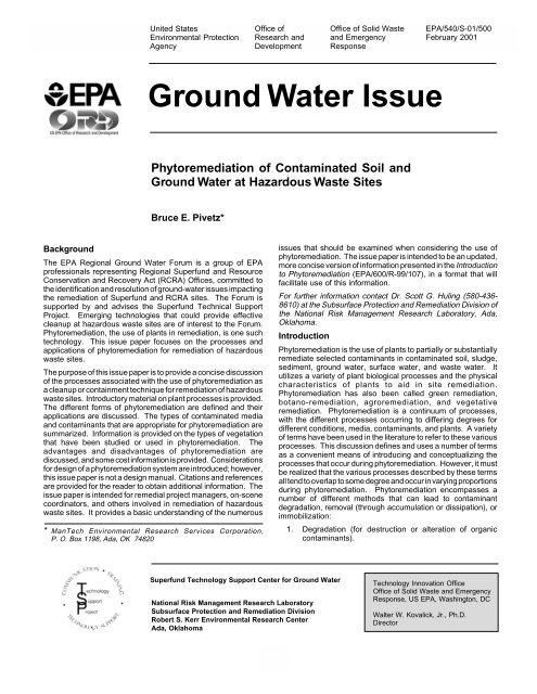 Ground Water Issue - Plant Tissue Culture Research at the Univ. of ...