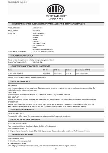 SAFETY DATA SHEET ARDEX X 77 S - ARDEX UK Ltd.