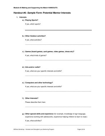 Handout #6: Sample Form: Potential Mentor Interests