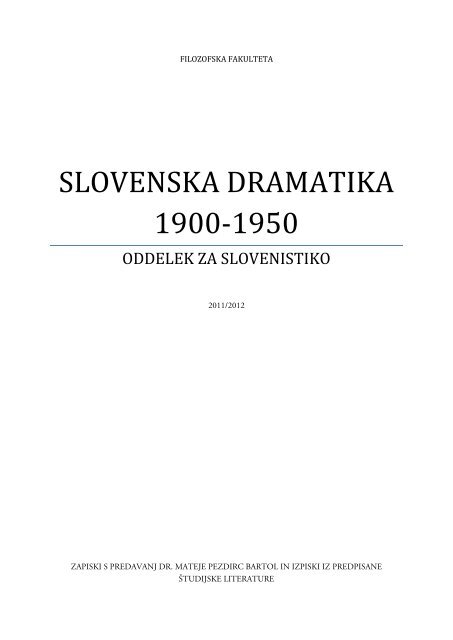 SLOVENSKA DRAMATIKA 1900-1950 - Student Info